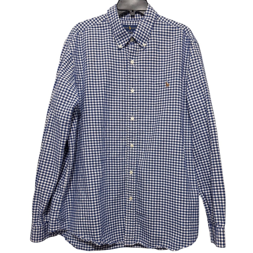Ralph Lauren Classic Fit Gingham Button Down Shirt Blue White XXL Mens
